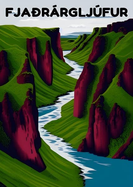 Fjaðrárgljúfur Iceland travel poster
