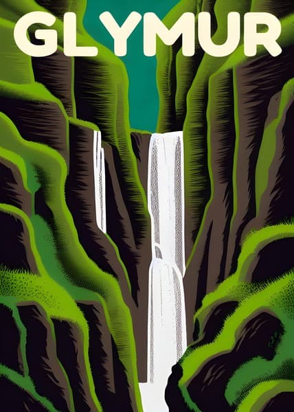 Glymur Iceland travel poster