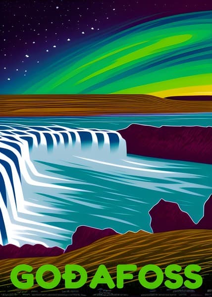 Goðafoss Iceland travel poster