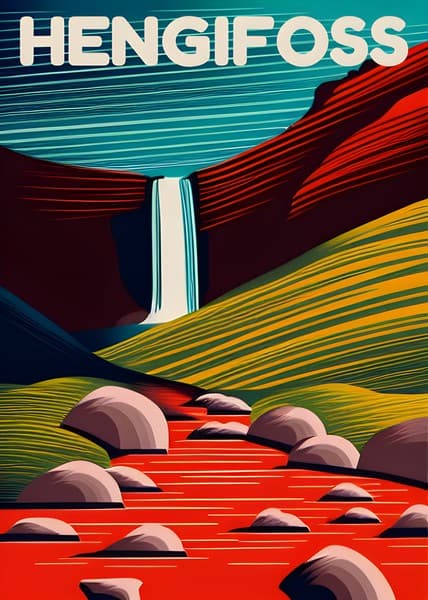 Hengifoss Iceland travel poster