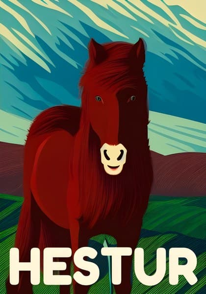 Hestur Iceland travel poster