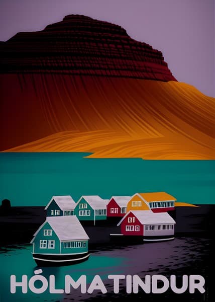 Hólmatindur Iceland travel poster