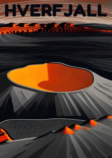 Hverfjall Iceland travel poster