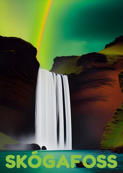 Skógafoss Iceland travel poster